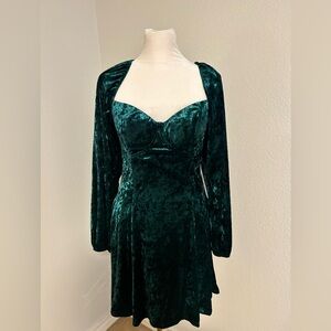 Long Sleeve Crushed Velvet Corset Lace-Up Back Dress